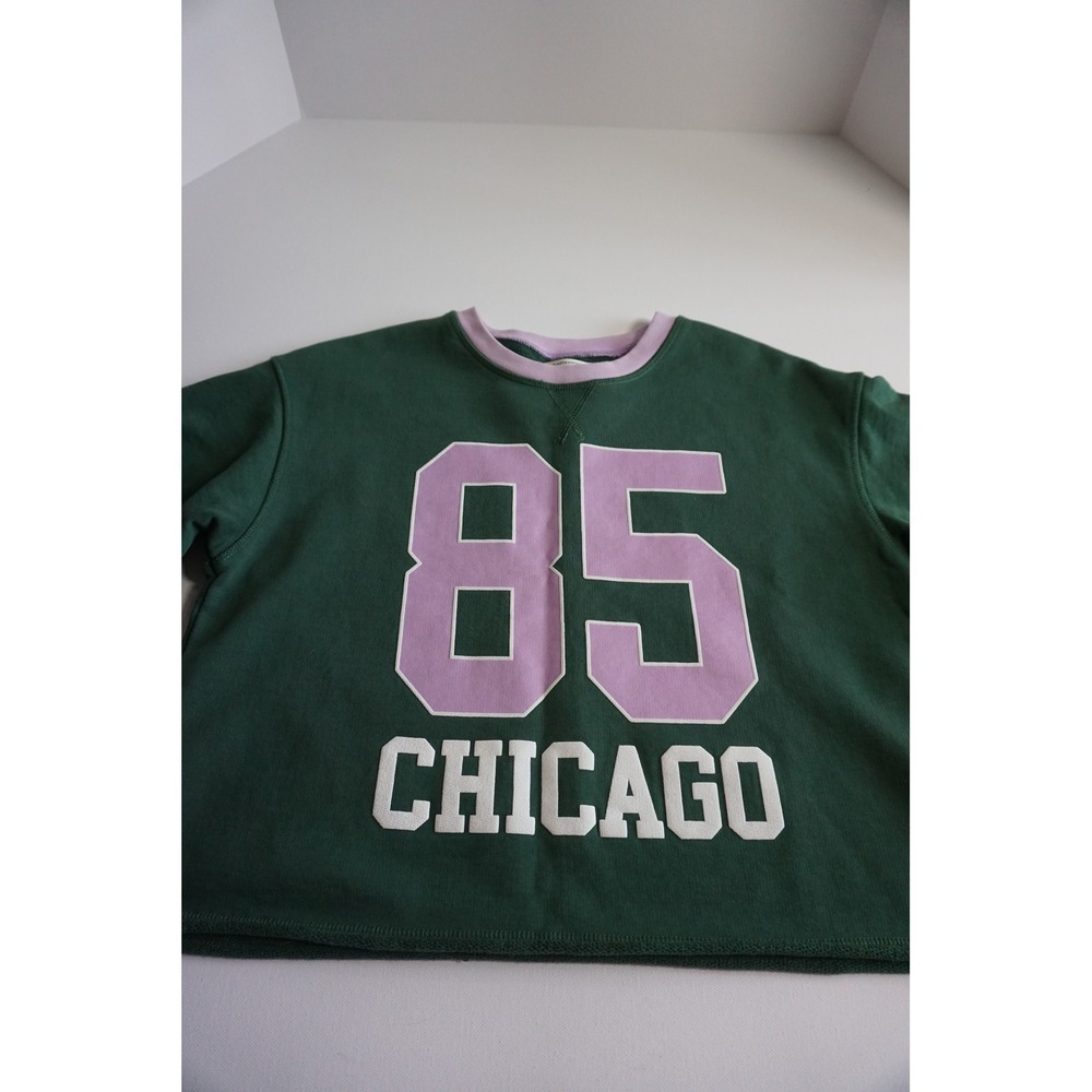 Anthropologie 85 Chicago Cropped Sweatshirt Green Lilac Graphic S - Picture 11 of 14